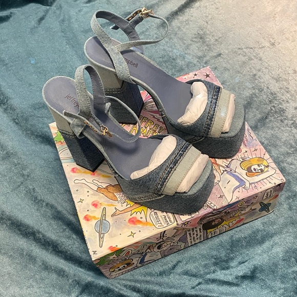 Jeffrey Campbell Girlfriend Blue Denim Platform Heels - Picture 1 of 8
